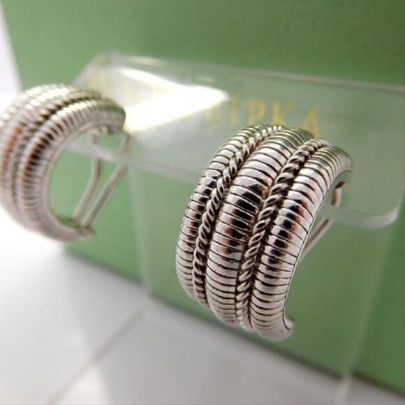 Judith Ripka Wide Cable Semi Hoop Sterling Silver Earrings Pierced - Picture 3 of 8